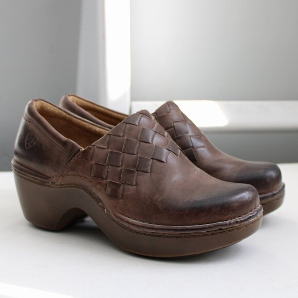 Ariat Womens Brown Leather Ashbourn Briar Slip On Clogs 10012028  Size 8.5 - Picture 2 of 7